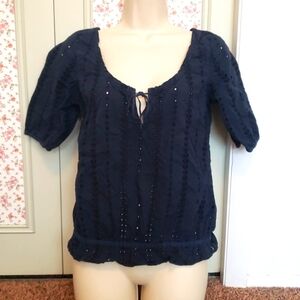 Hollister Medium Blue Peasant Top Blouse